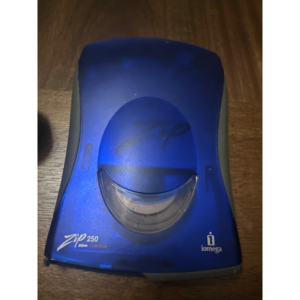 Iomega Zip 250 USB Powered External Drive Translucent Blue Vintage Tech Untested